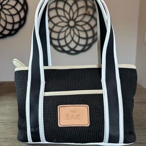 The Sak Black Mini Gina Tote Bag with White Stripes